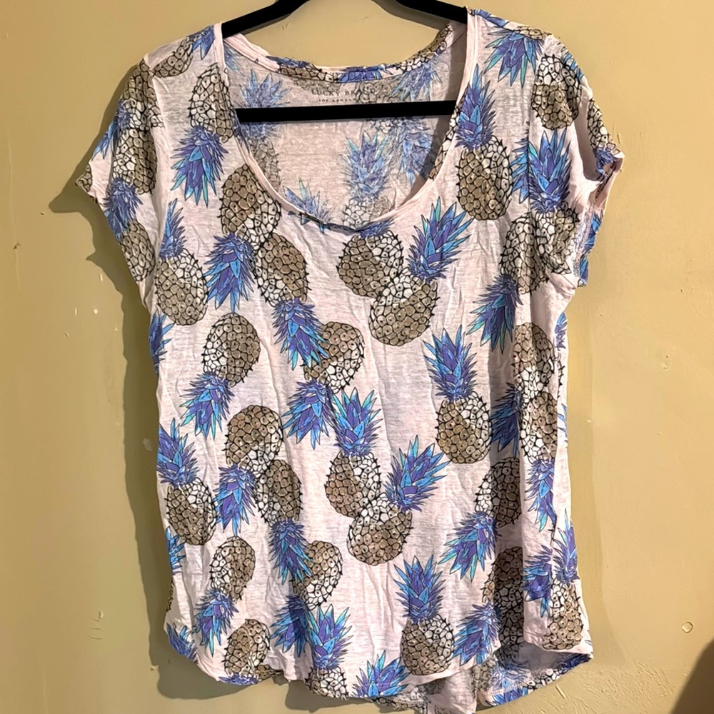 Lucky brand Pineapple Print Linen pink Short Sleeve Tee